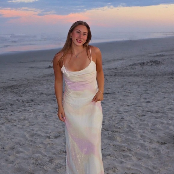 Zara maxi long satin foil effect cowl neck body on casual summer vacation dress - Picture 6 of 16